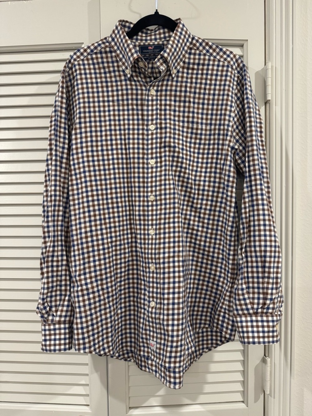 Vineyard Vines Brown and Blue Gingham Button-Down Shirt